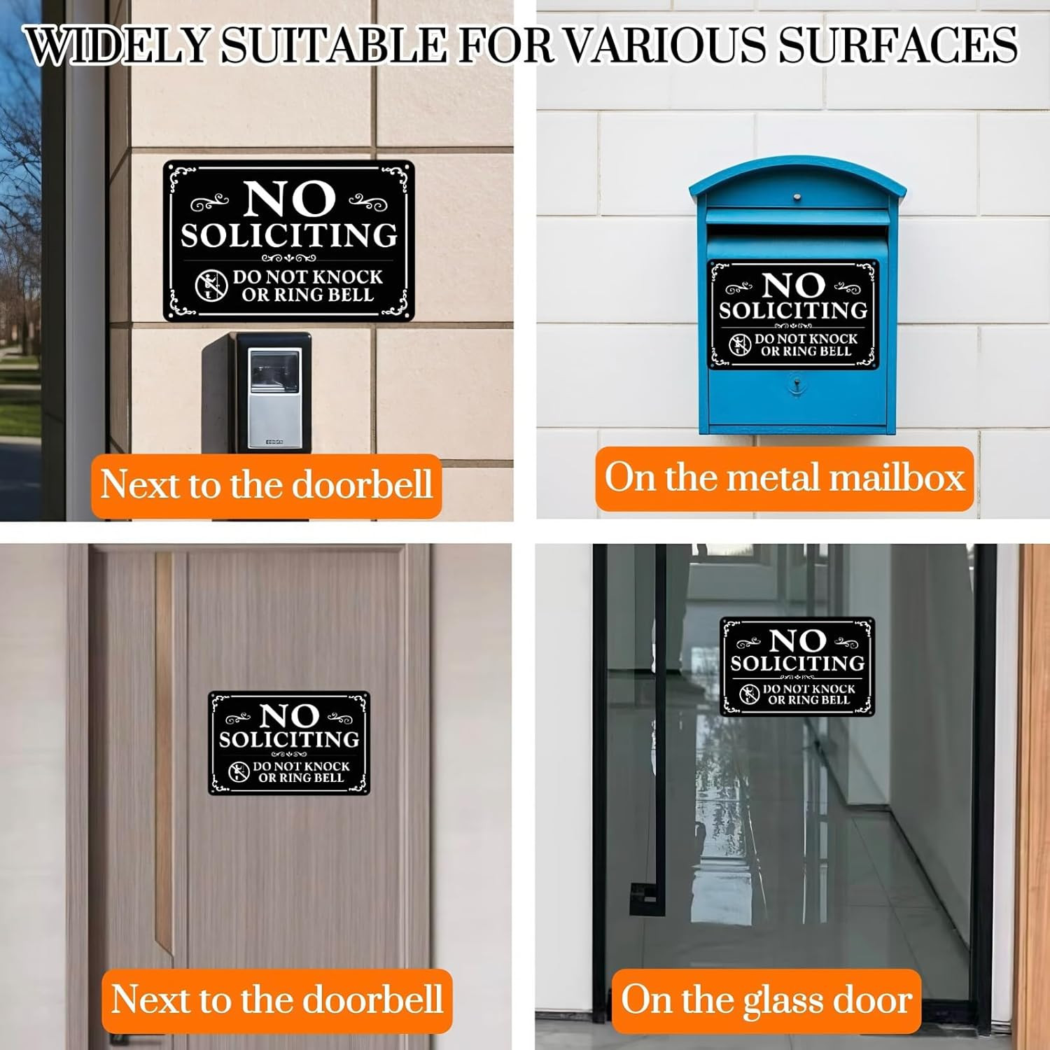 2 Pack No Soliciting Sign for Front Door,9 X 6 Inches Self-Adhesive No Solicitin