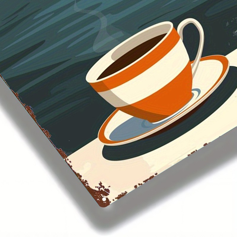 Square Metal Mediterranean Style Cup Art Sign, 8×12 Inches