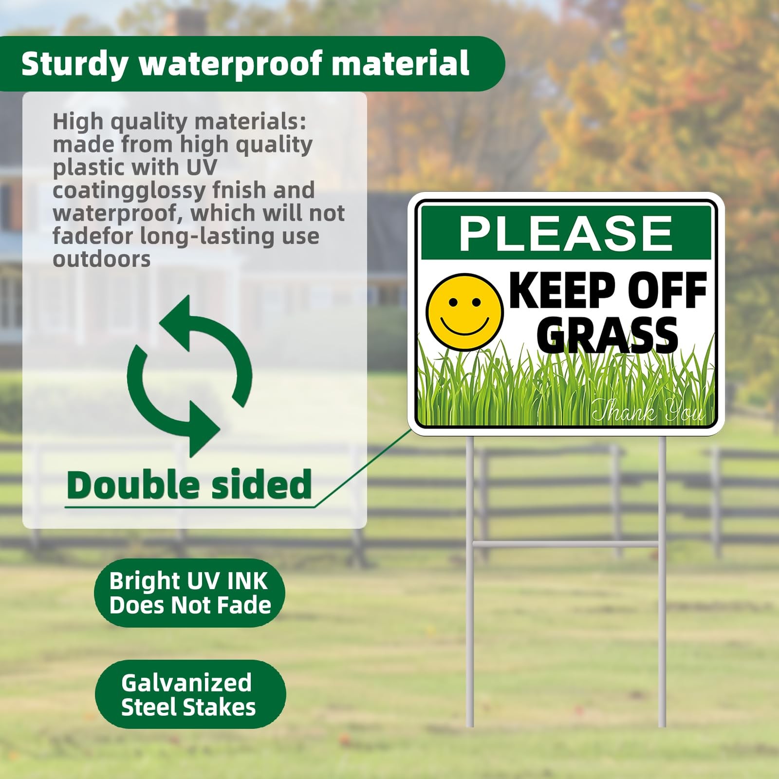 GXGGUS Keep Off Grass Sign, 2-Pack 13″x10″ H-Metal Stakes, Double-Sided Signs…