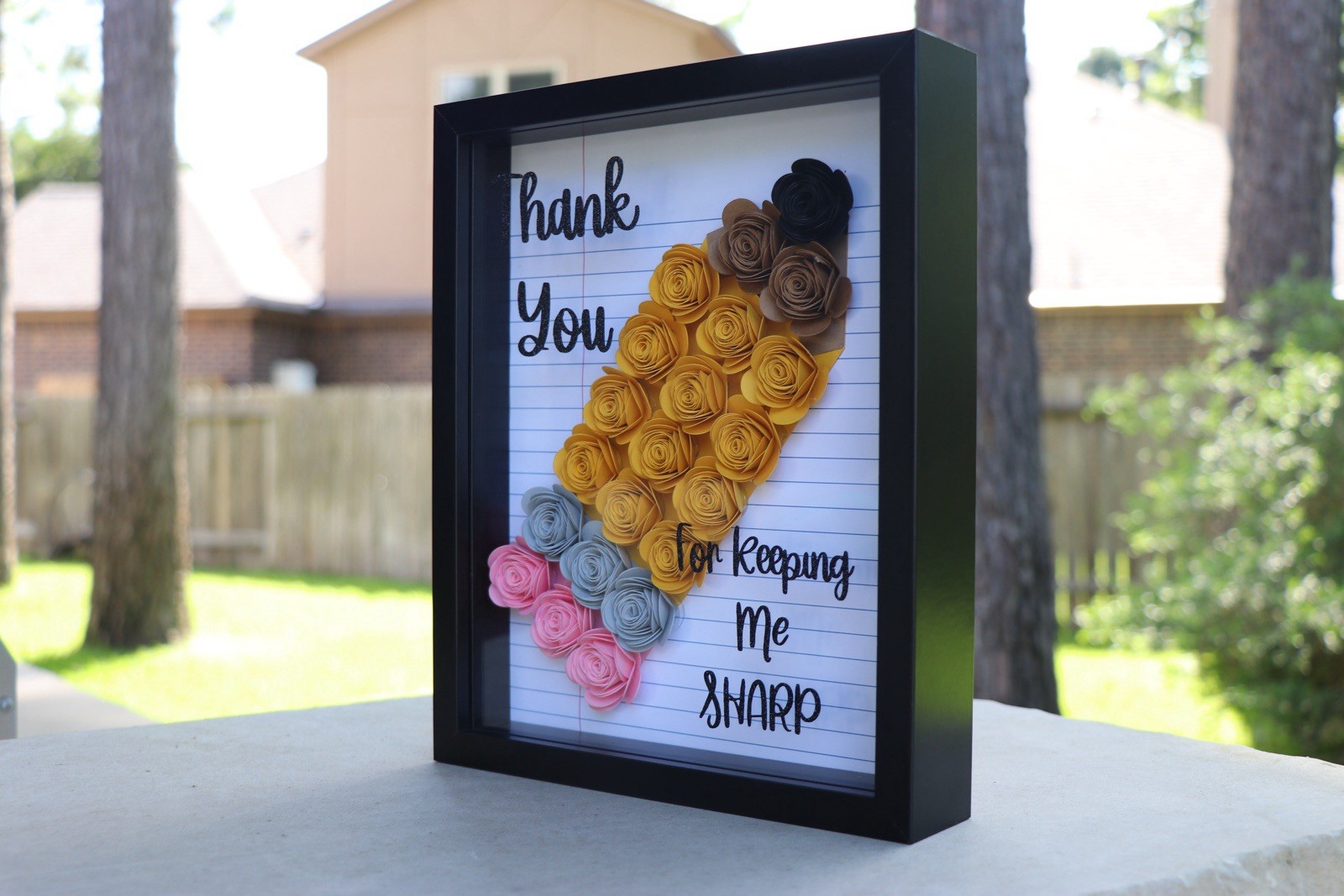 Thank You 8x10in Pencil Plaque Framed 3D Effect Wall Mounted Vertical Rectangle