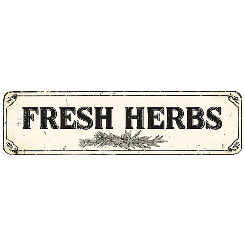 Retro Fresh Herbs Sign Rustic Kitchen Wall Art for Garden Cooking Lovers 16×4in