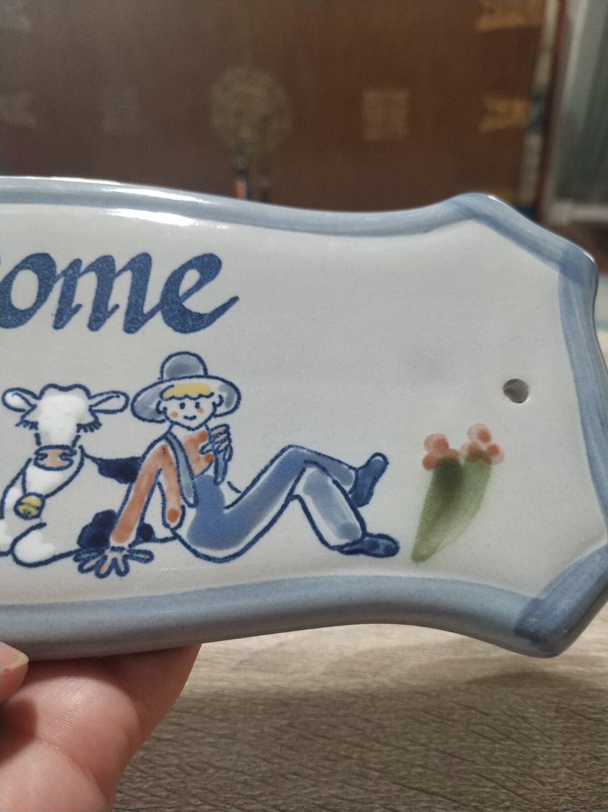 Vintage 1990s Louisville stoneware pottery WELCOME sign plaque 11×4. Country