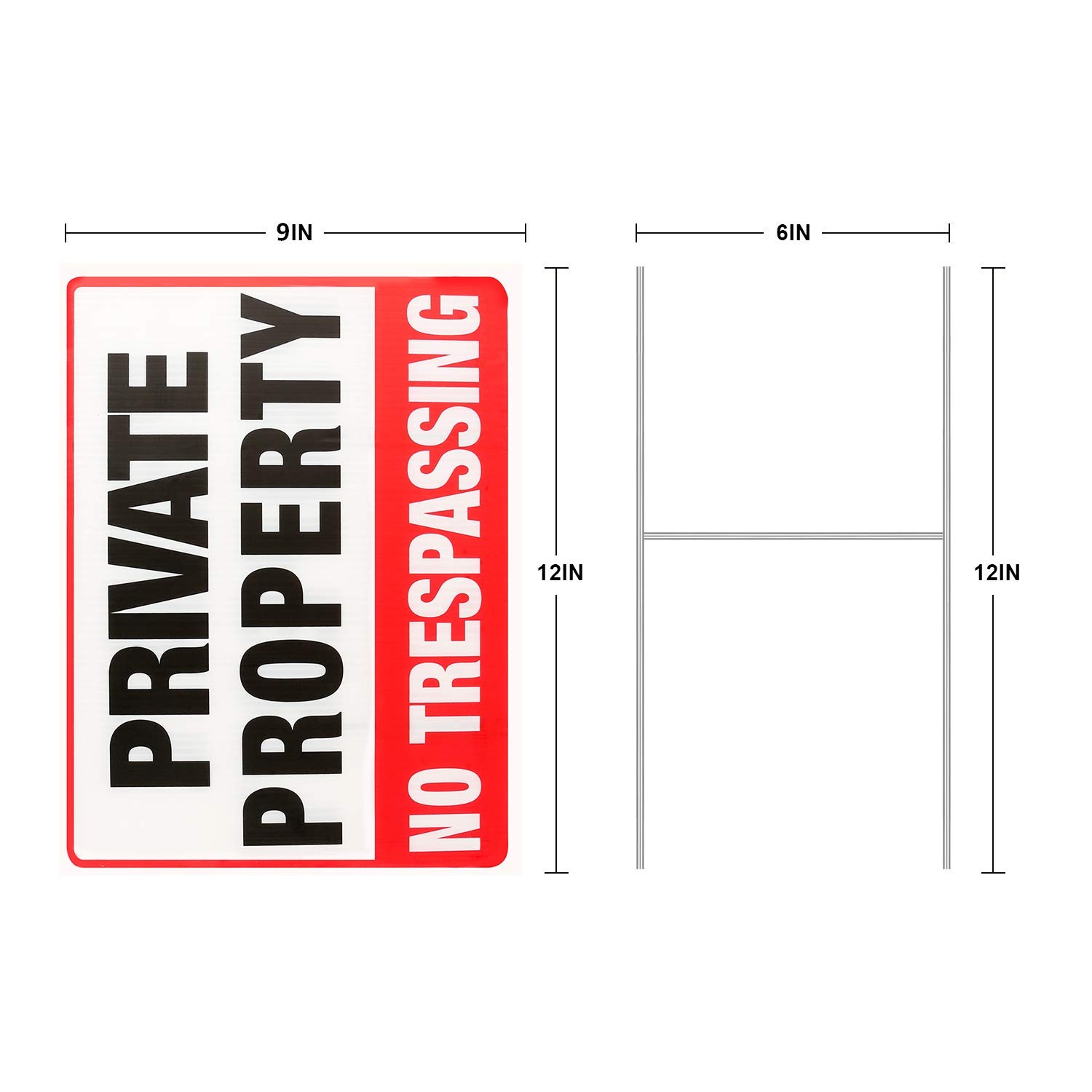2 Pack Private Property No Trespassing Signs with Metal Wire H-Stakes 12” X 9”