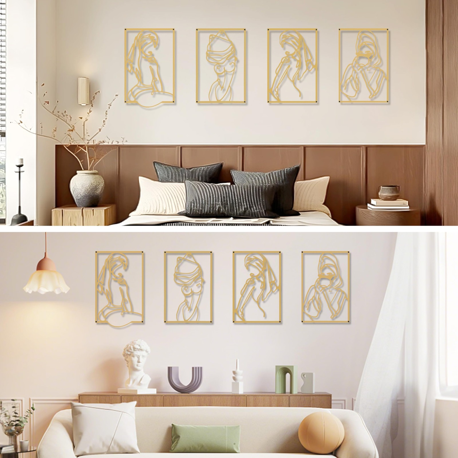 4 Pcs Gold Metal Wall Art Decor, Woman’s Body Shape Line Wall Art for Living …