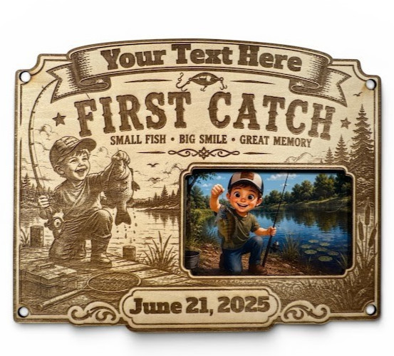 Your Photo First Fish Caught Sign Custom Laser Engraved Wood Plaque