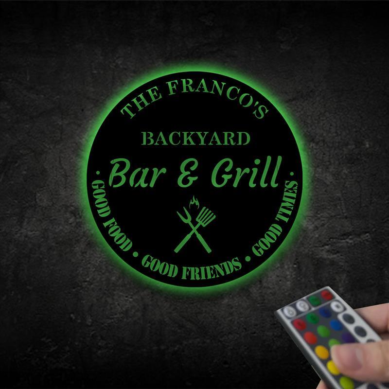 Personalized Grill & Chill Metal Sign With LED Light, Smoker And Grill Wall Art