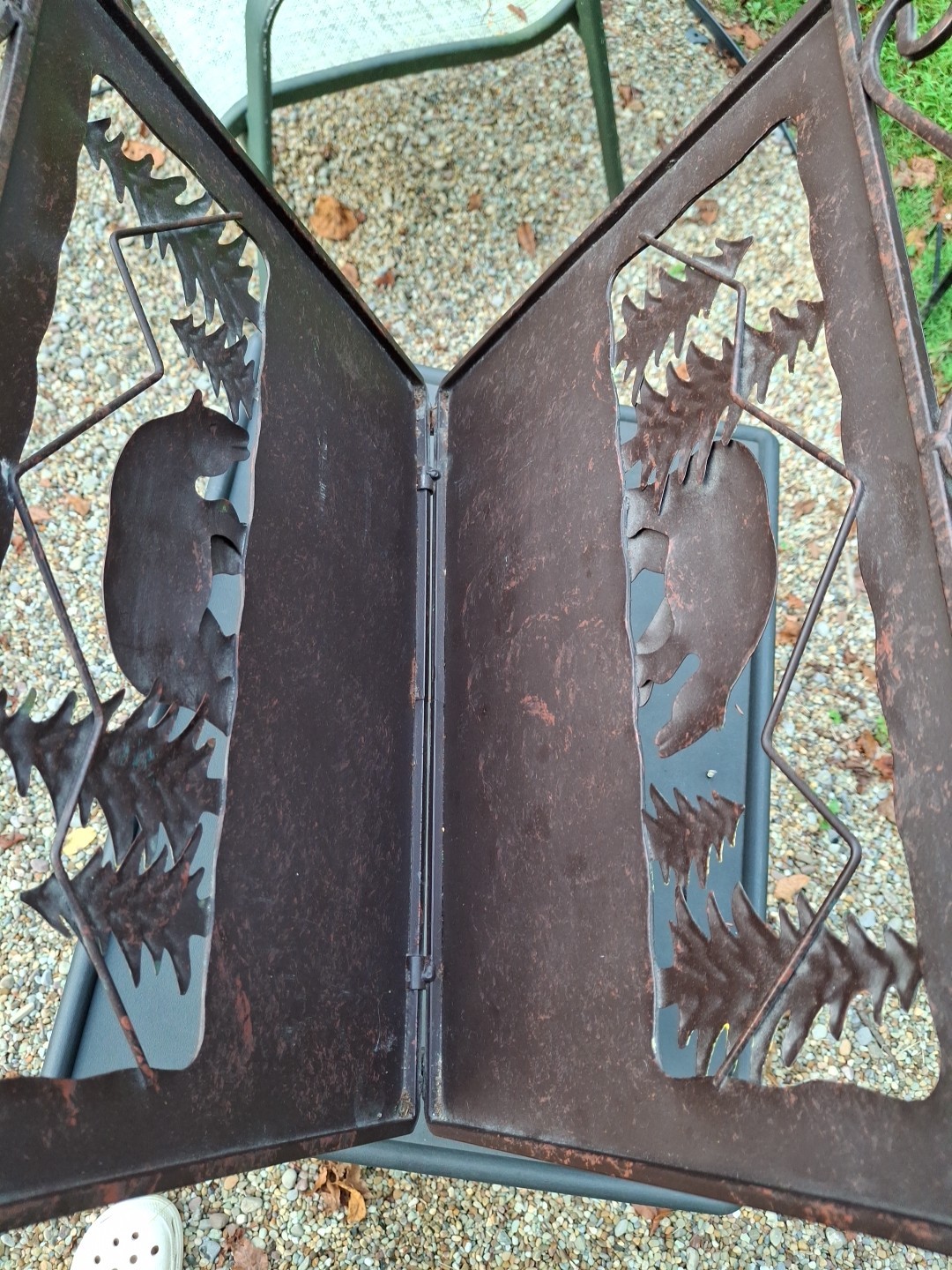 Firewood Carrier Holder Magazine Metal Silhouette Cut Out Bear Trees Cabin Woods