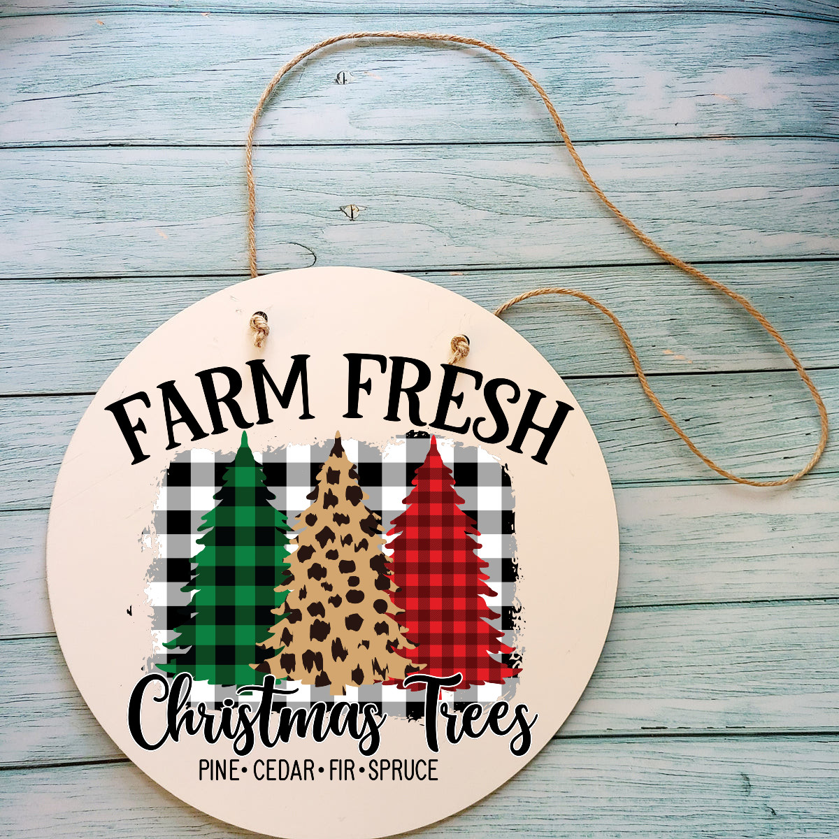 Farm Fresh Christmas Trees 12″ Round Thin Birch Handmade Holiday Home Wall Decor