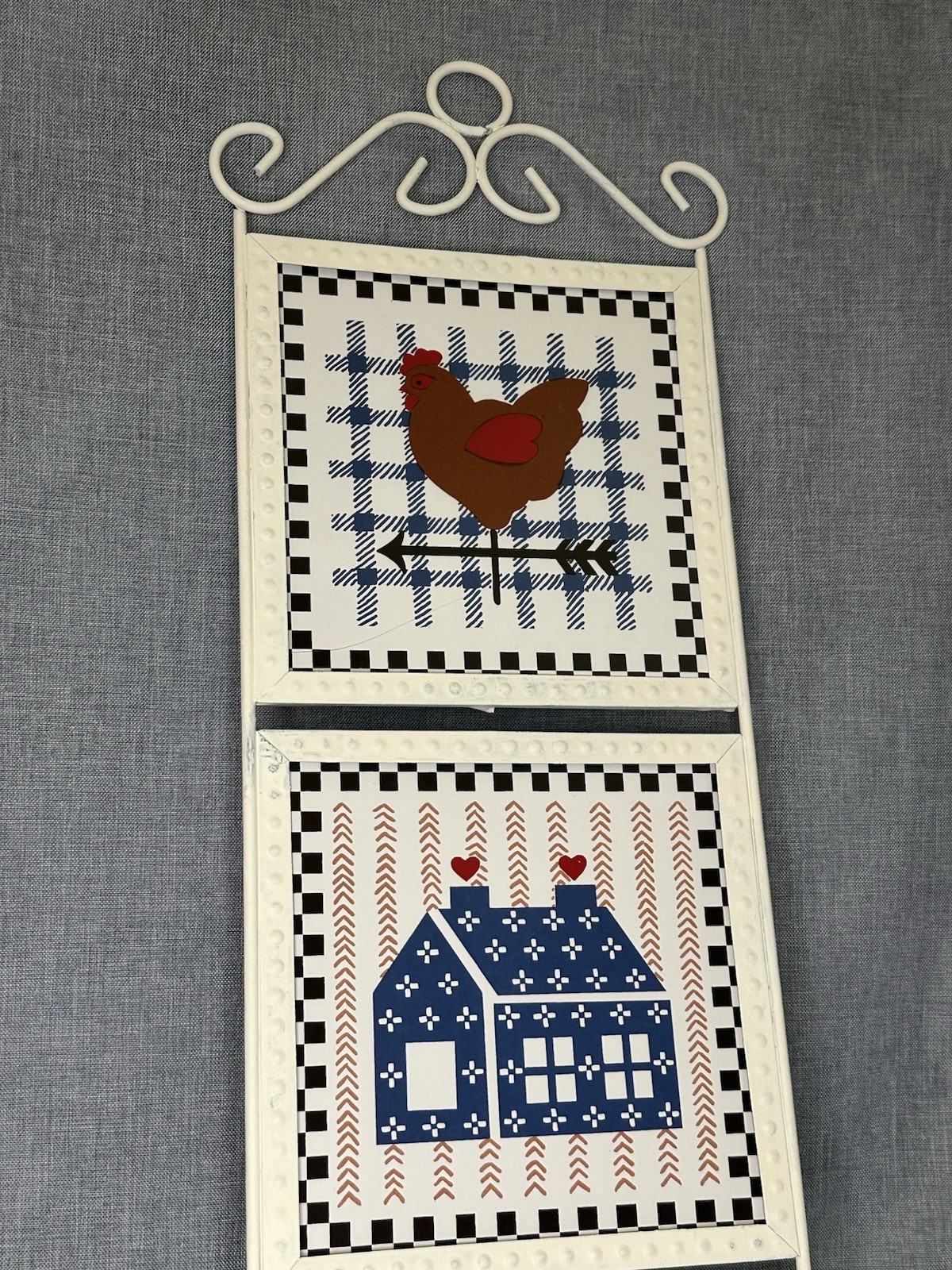 B&D Wall Hanging Tiles Framed 23″x7″ Hen Heart Home Country Cottage Farm Decor