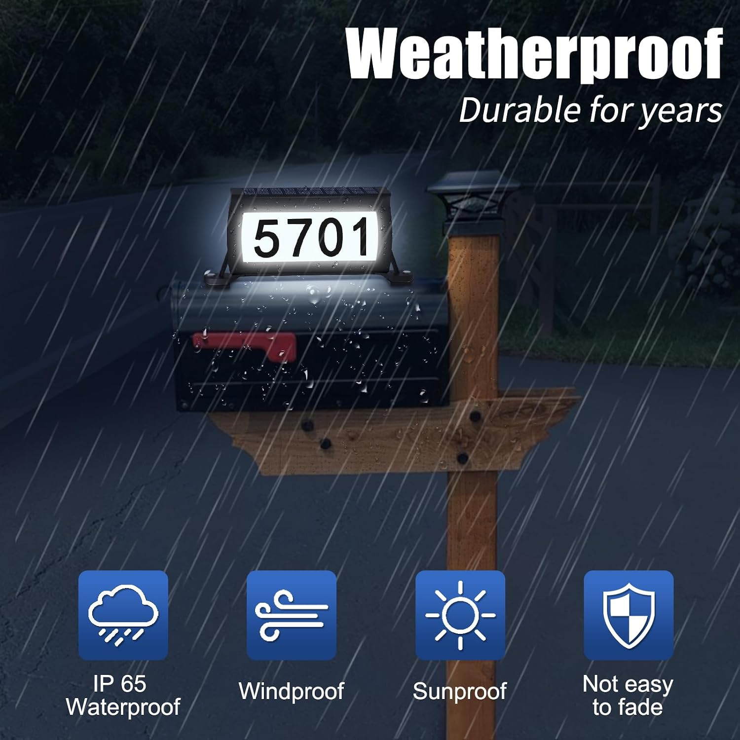 Solar Backlit Address Sign for Mailbox, House Number Plaque Double Side Illumina