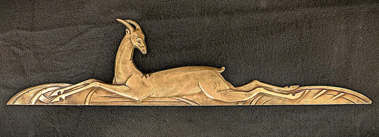 Antique Art Deco Bronze Gazelle Plaque Ornament