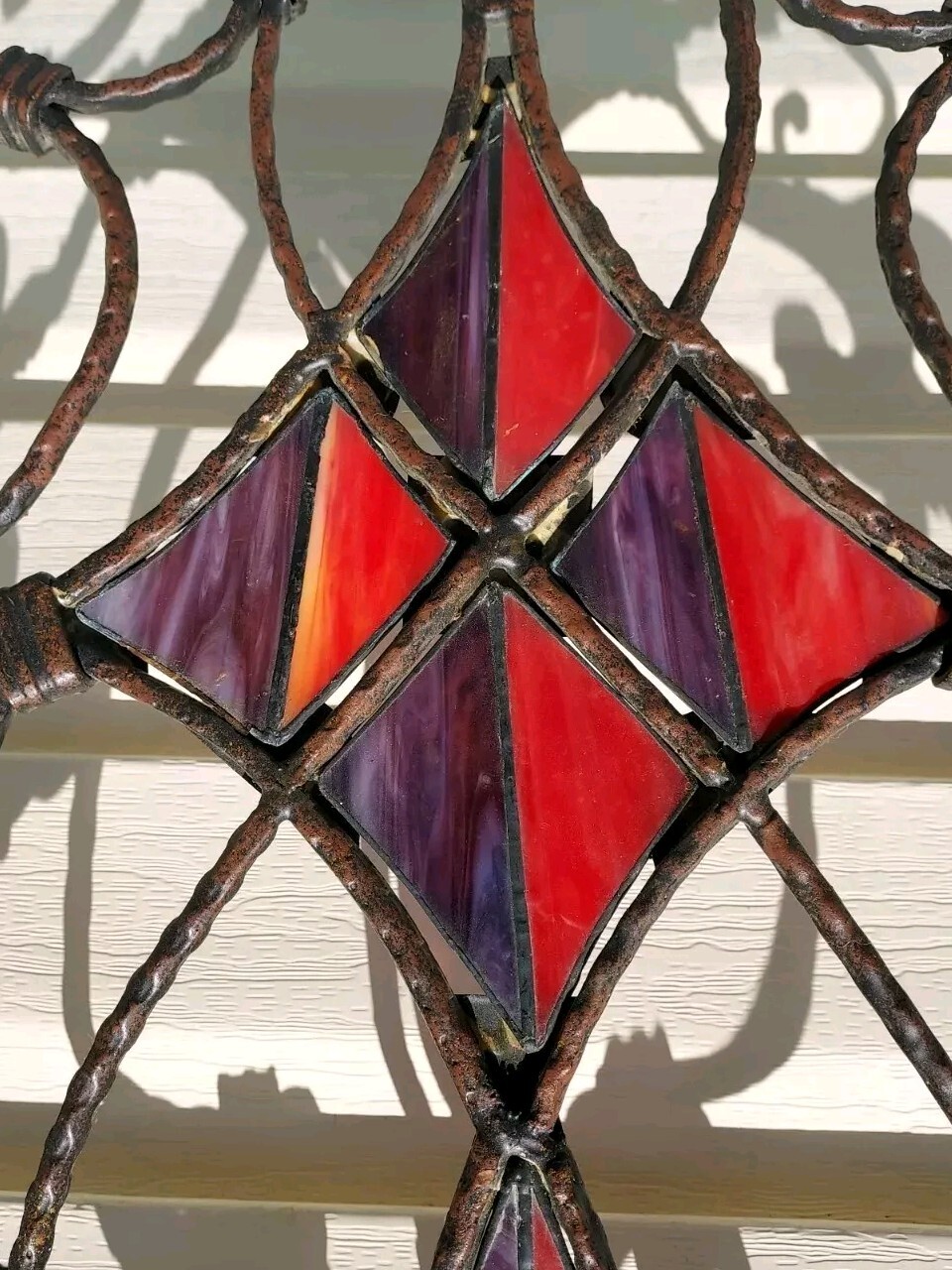 Wrought Iron Stained Glass Gothic Window Wall Hanging Plaque 26.5″ x 17.5″