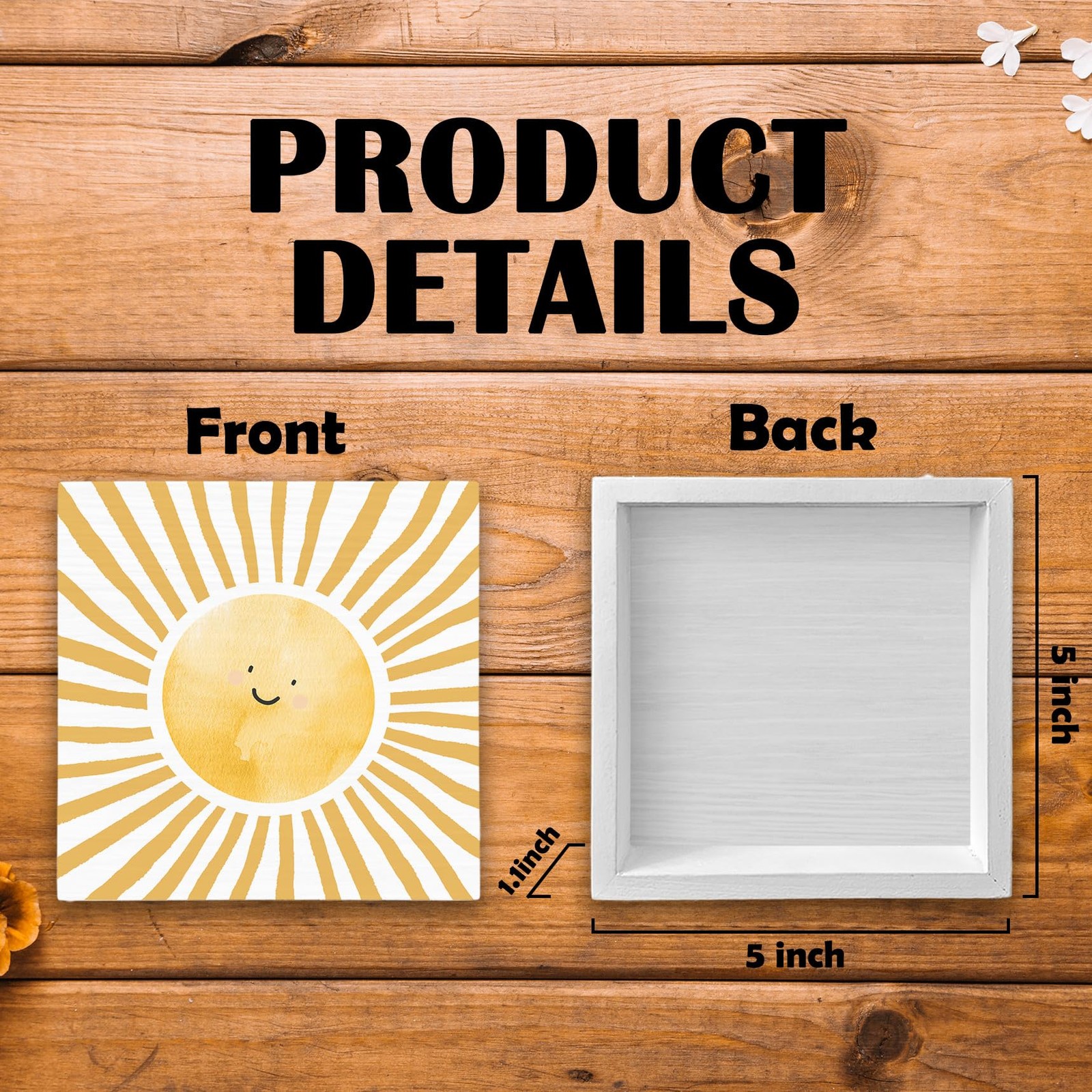 Inspirational Sun Sunshine Wood Box Sign Desk Decor 5X5, Pop Smiles Rustic Fa…