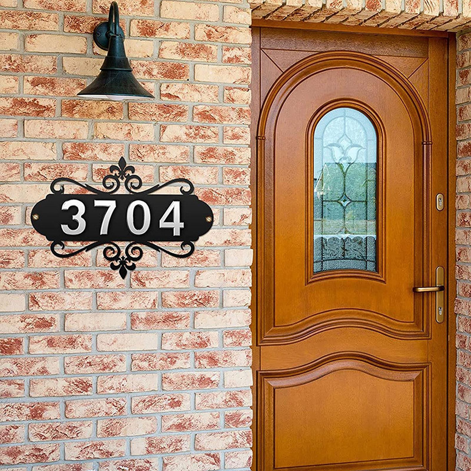 House Number Plaque Horizontal Iron Metal Address Sign for House