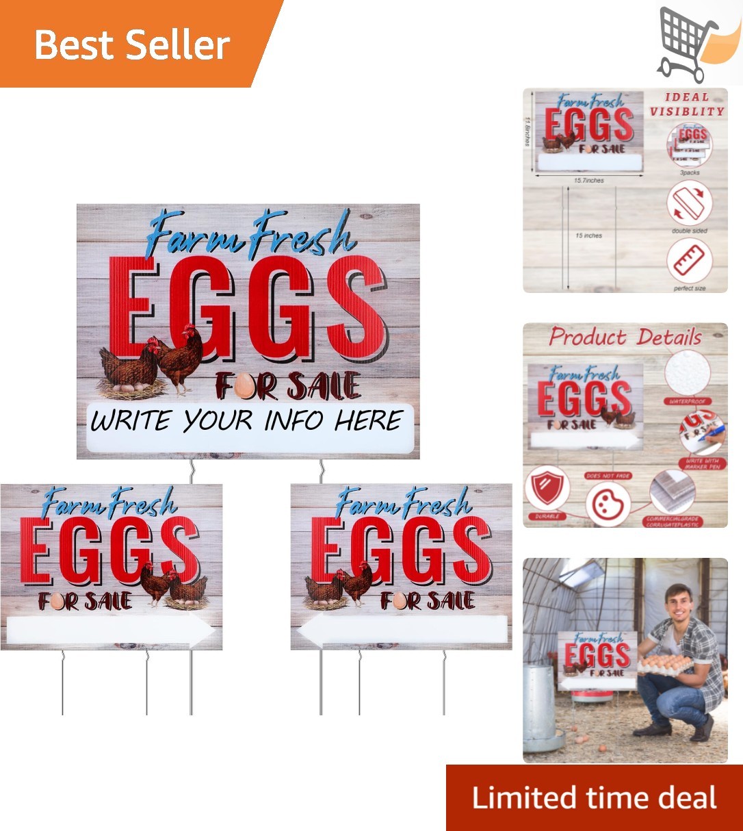 Farm Fresh Eggs Sale Sign 16×12 Waterproof Corrugated Plastic Yard Signs