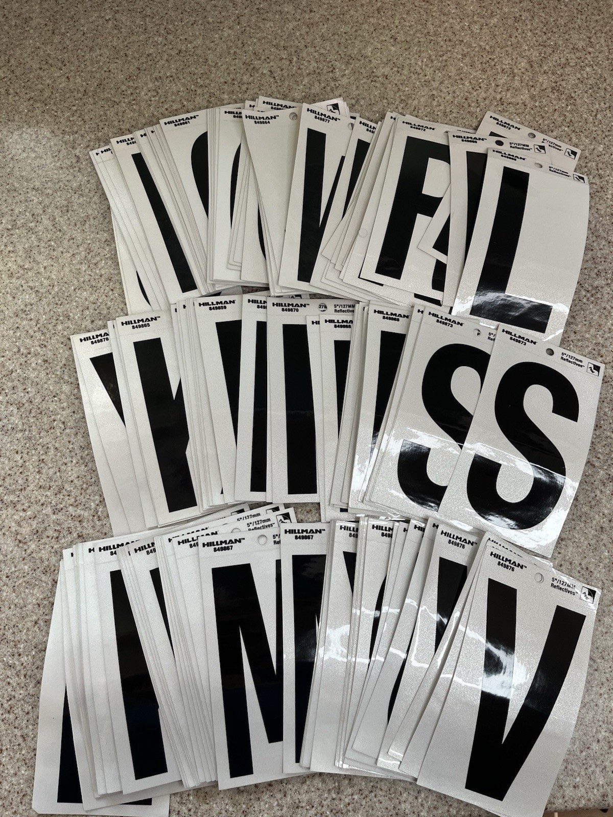 Lot (135) Hillman Sign Letters 5”/127mm Black Silver Reflectives