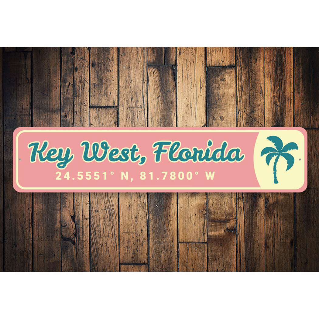 Key West, Florida Coordinates, Palm Tree Beach Sign, Key West Arrow Metal Sign