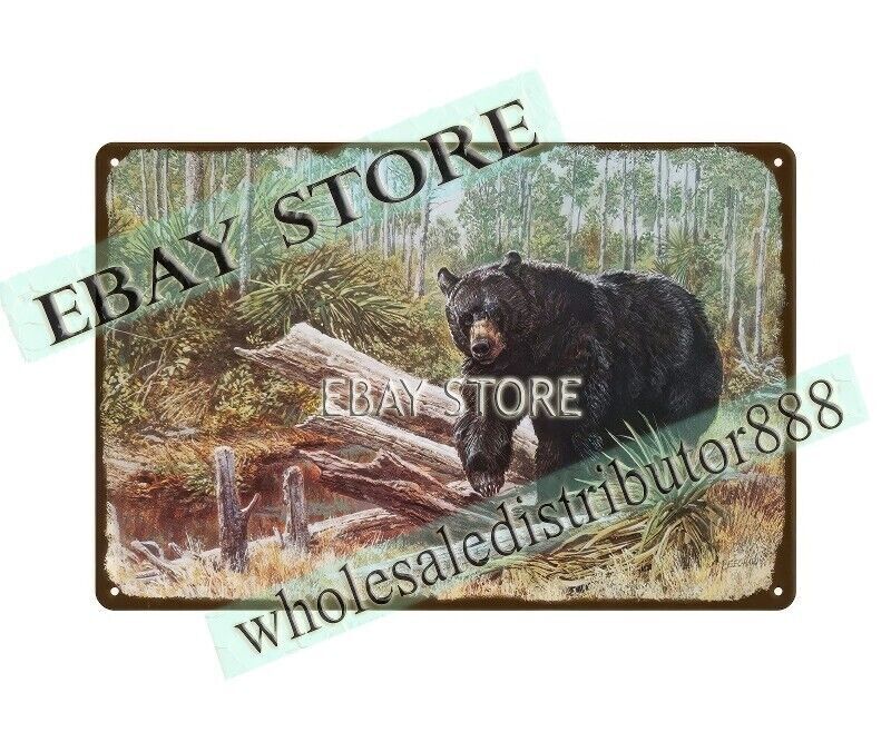 1974 sporting firearm hunting wildlife animals bear metal tin sign sun wall art
