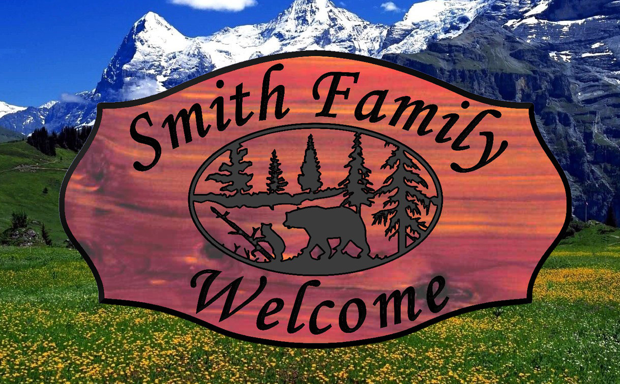 Custom Carved Wood Sign- Bear Wildlife Scene- Plaque Eastern Red Cedar