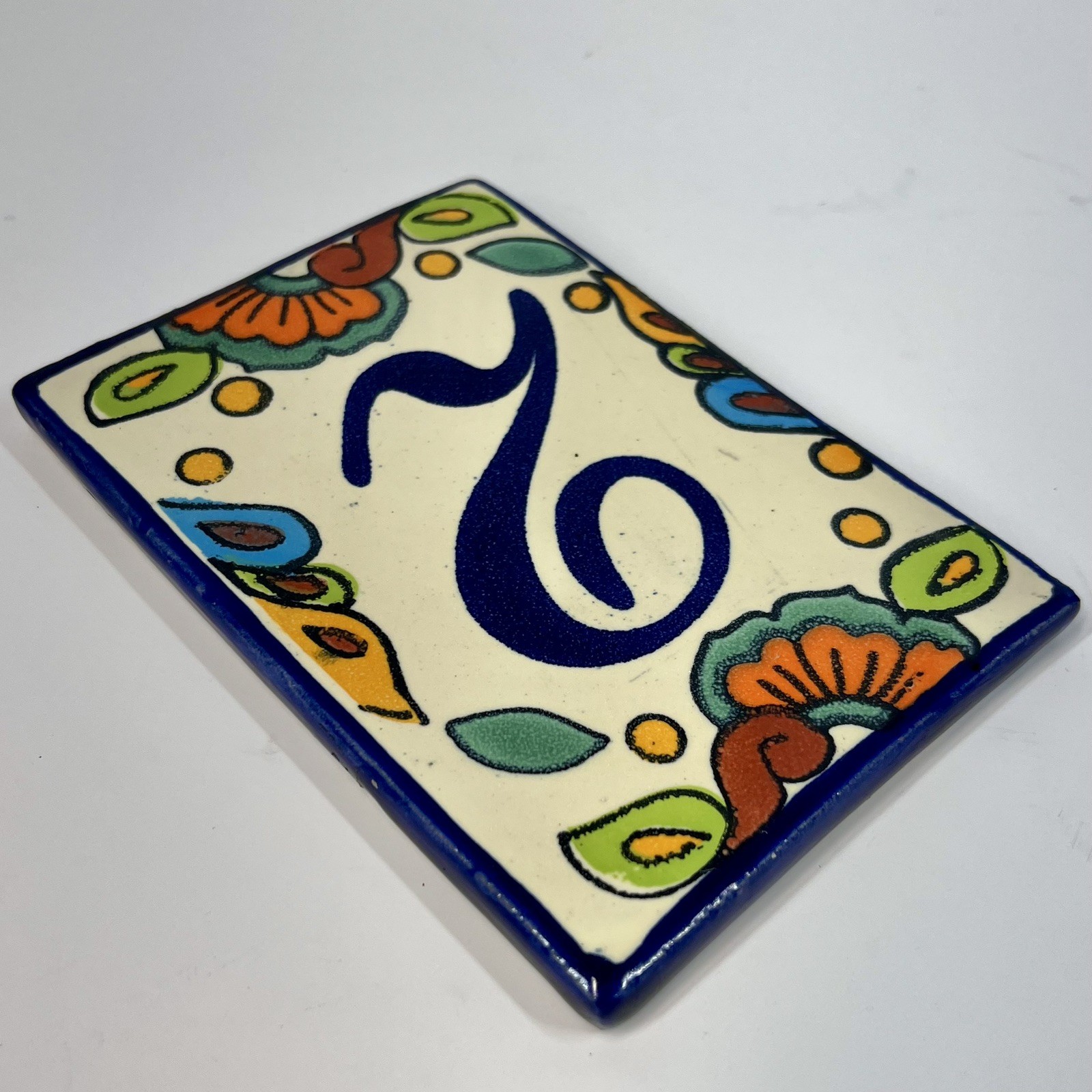 Mexican Talavera Hacienda Tile Address House Number 2 Two Floral 4×5.5”