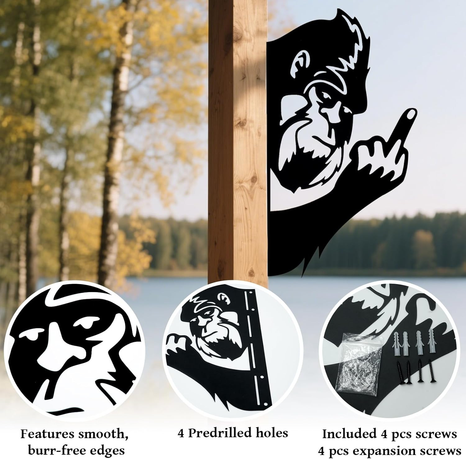 Peek a Boo Bigfoot Metal Signs15 X 11.6 Inch Sasquatch Black