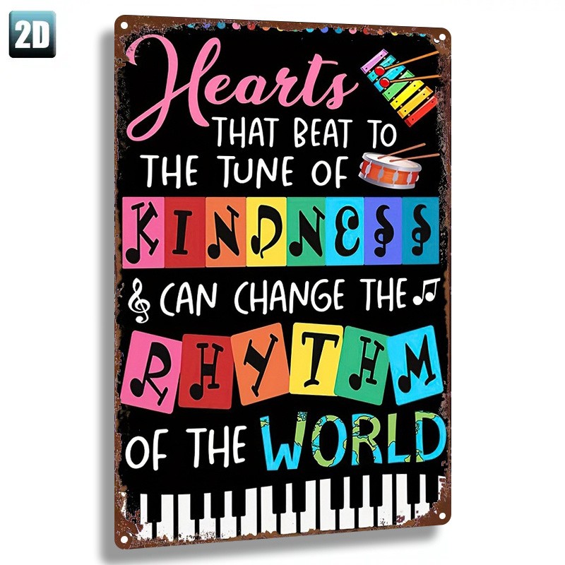 Metal Sign Hearts Beat Kindness Wall Art 20Cm X 30Cm