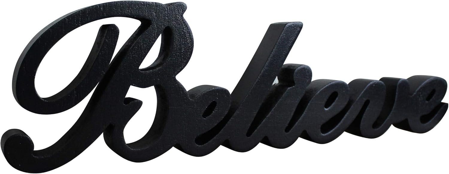 Elegant Free Standing Matt Black Wooden ‘Believe’ Sign for Home & Office Decor