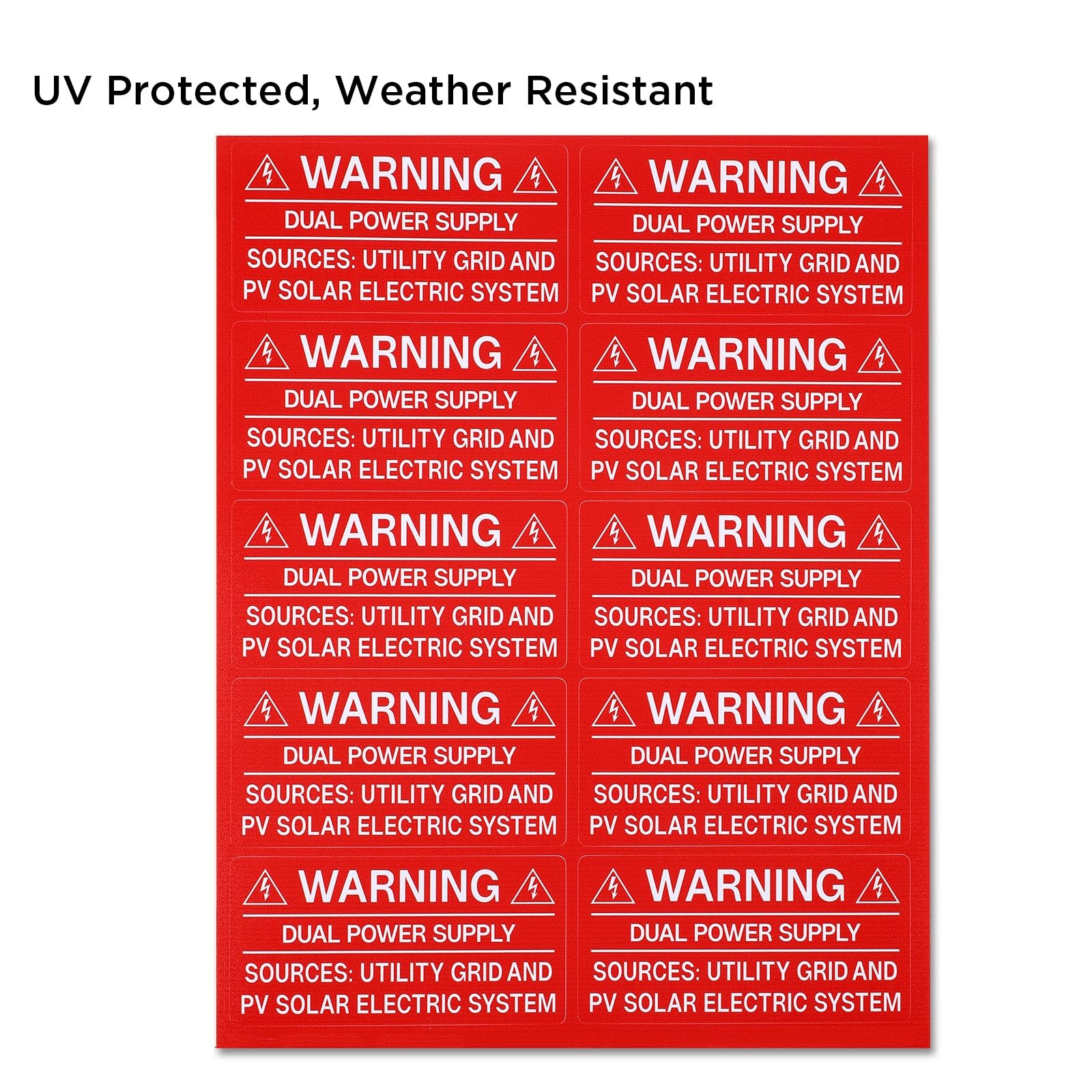 62 Pack Premium Solar PV System Labels – UV Resistant, Safety Warning Red