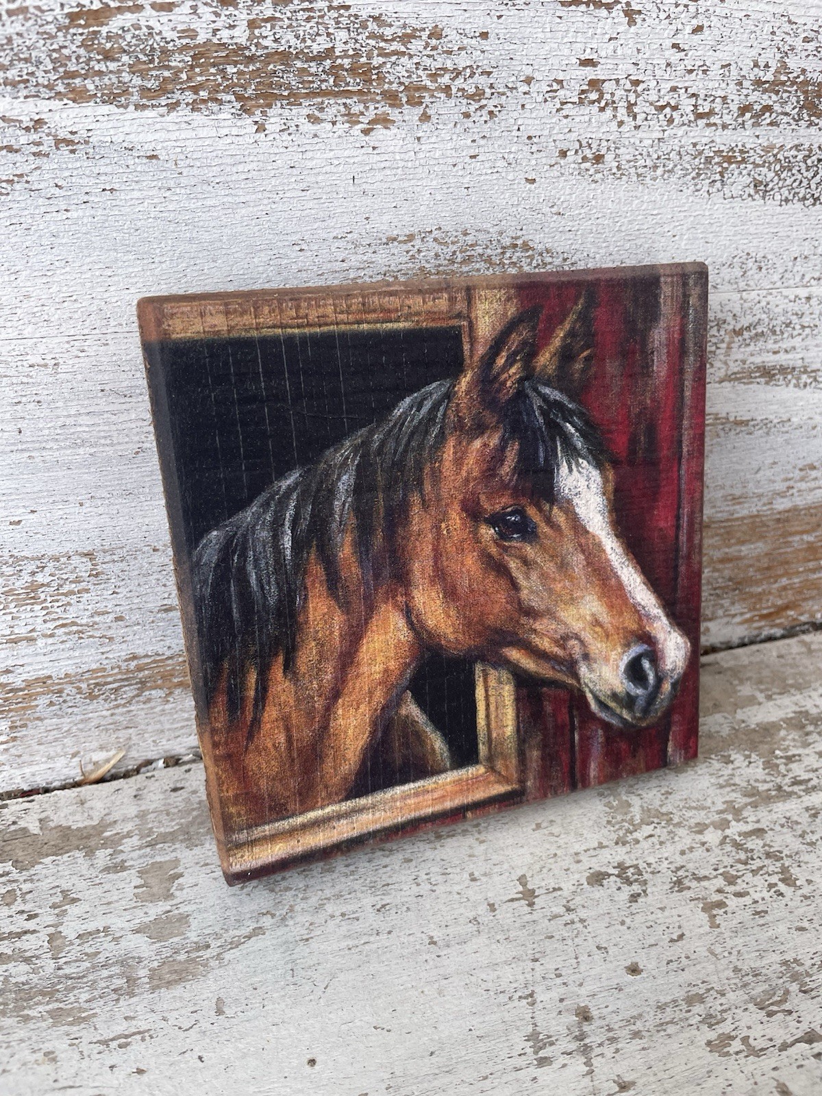 Buckskin Horse Wood Block Sign Farmhouse 6”x6” NEW