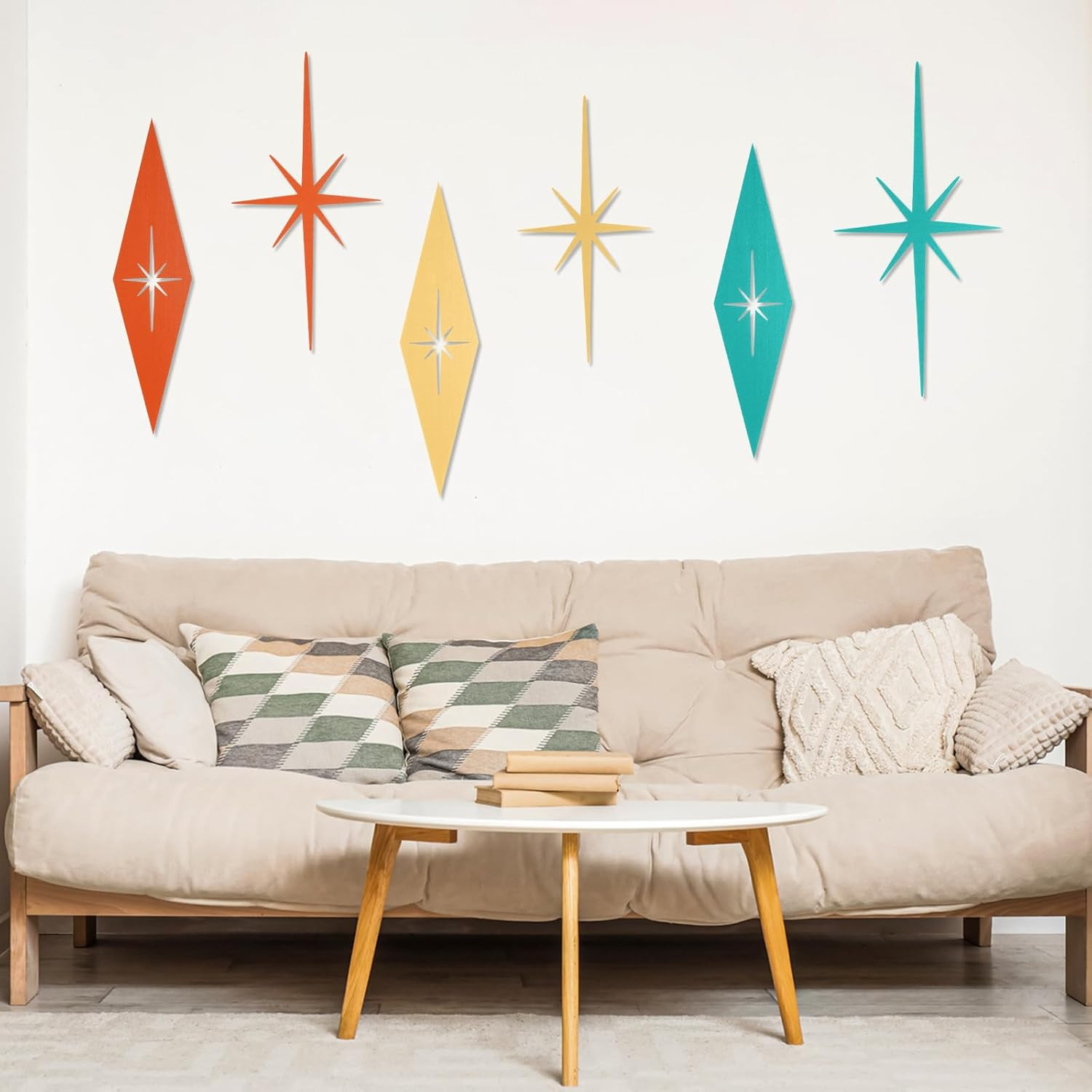 Otoolling 6 Pcs Starburst Modern Mid Century Wall Art Cast Iron Retro 3D 8 Point