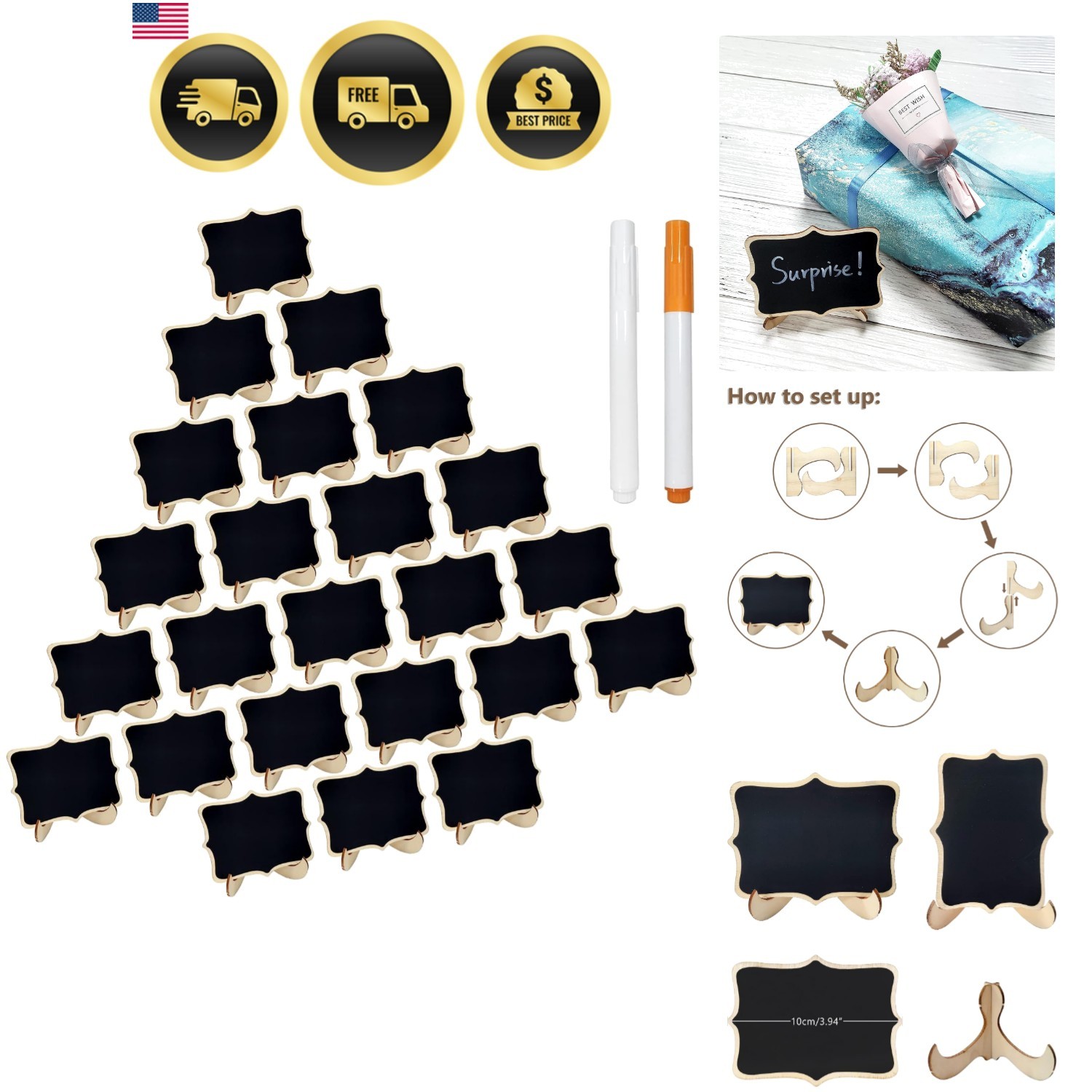 24 Pcs Wooden Mini Chalkboards Signs for Food Signs, Wedding Signs, Message S…