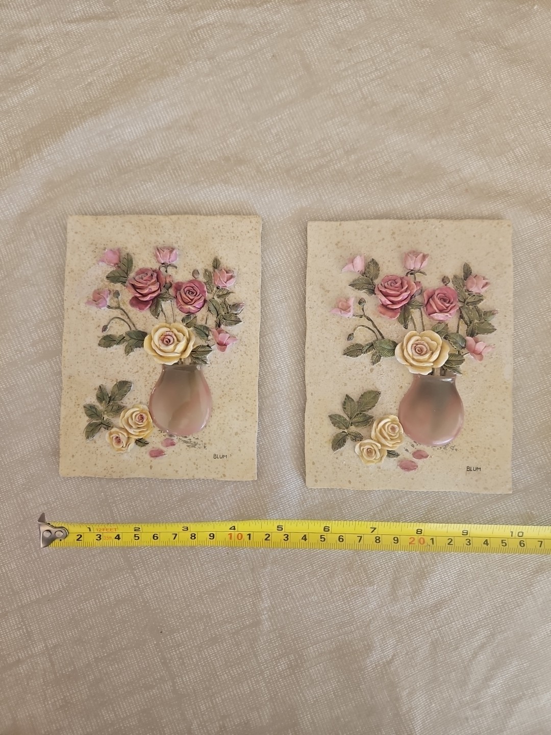 BLUM Wall Art Plaques (2) Raised Flowers