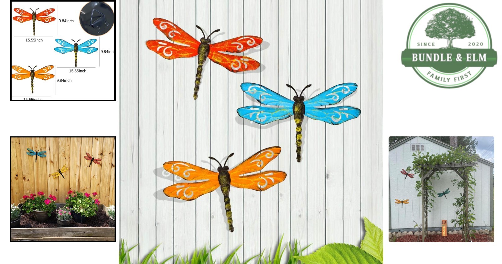 Metal Dragonfly Wall Decor 3 Pack Outdoor Garden Fence Art Hanging Decorations