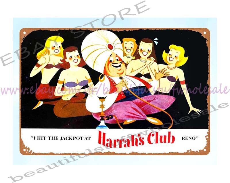 1950s HARRAH’S CLUB CASINO RENO NEVADA I Hit the Jackpot metal tin sign wall art