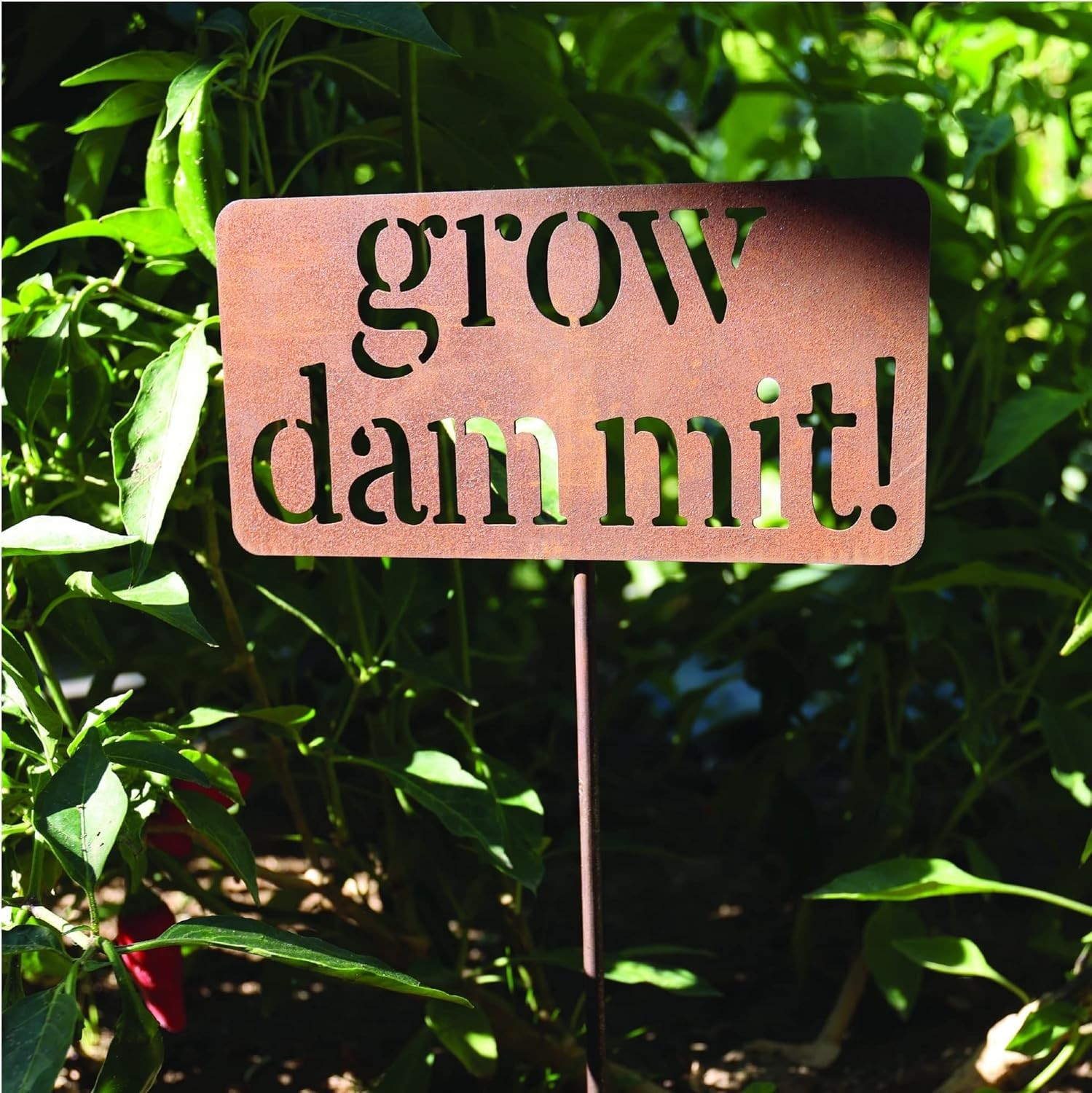 19-Inch Rusted Steel Grow Dammit Sign – Whimsical Outdoor Garden Décor