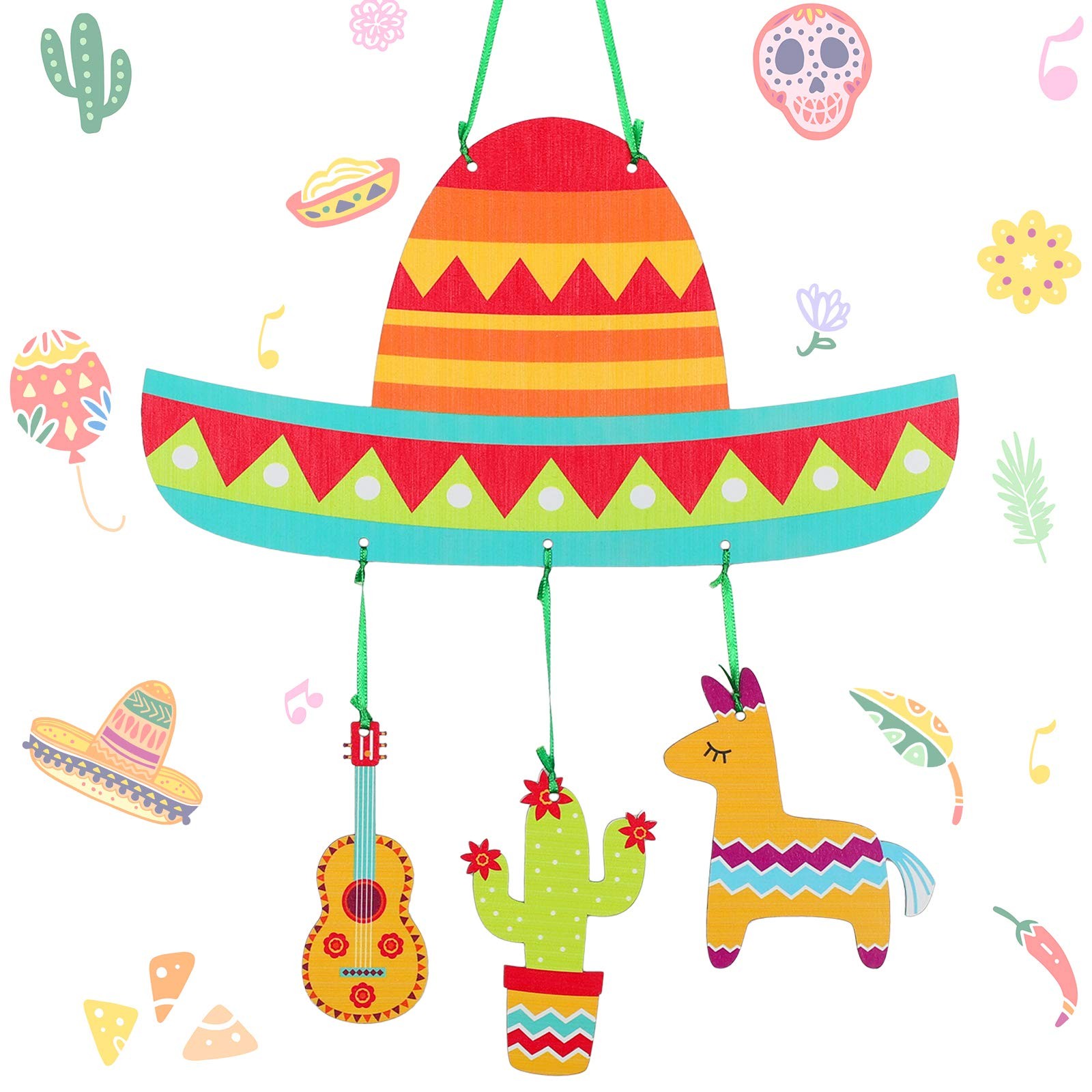 Cinco de Mayo Wood Door Sign Mexican Fiesta 23.5 x 11.8 inches, Light brown
