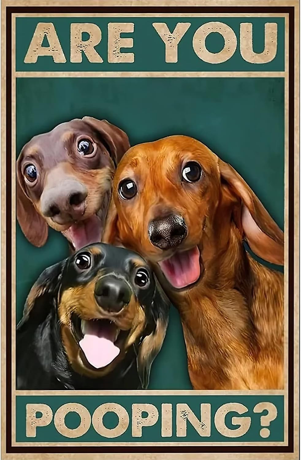 Dachshund Dog Vintage Metal Tin Sign Are You Pooping Sign Bathroom Funny Art Pos