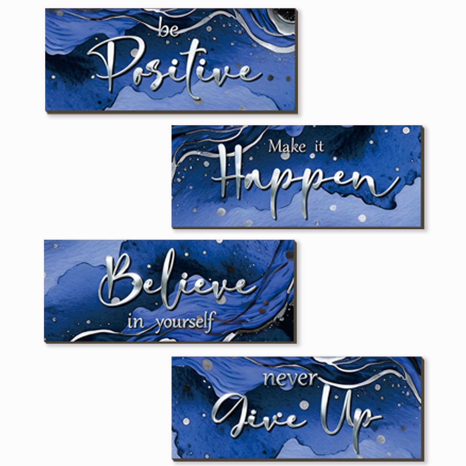 FENCORDAR 4 Piece Blue And Silver Bathroom Decor Motivational Silver Wall Art…