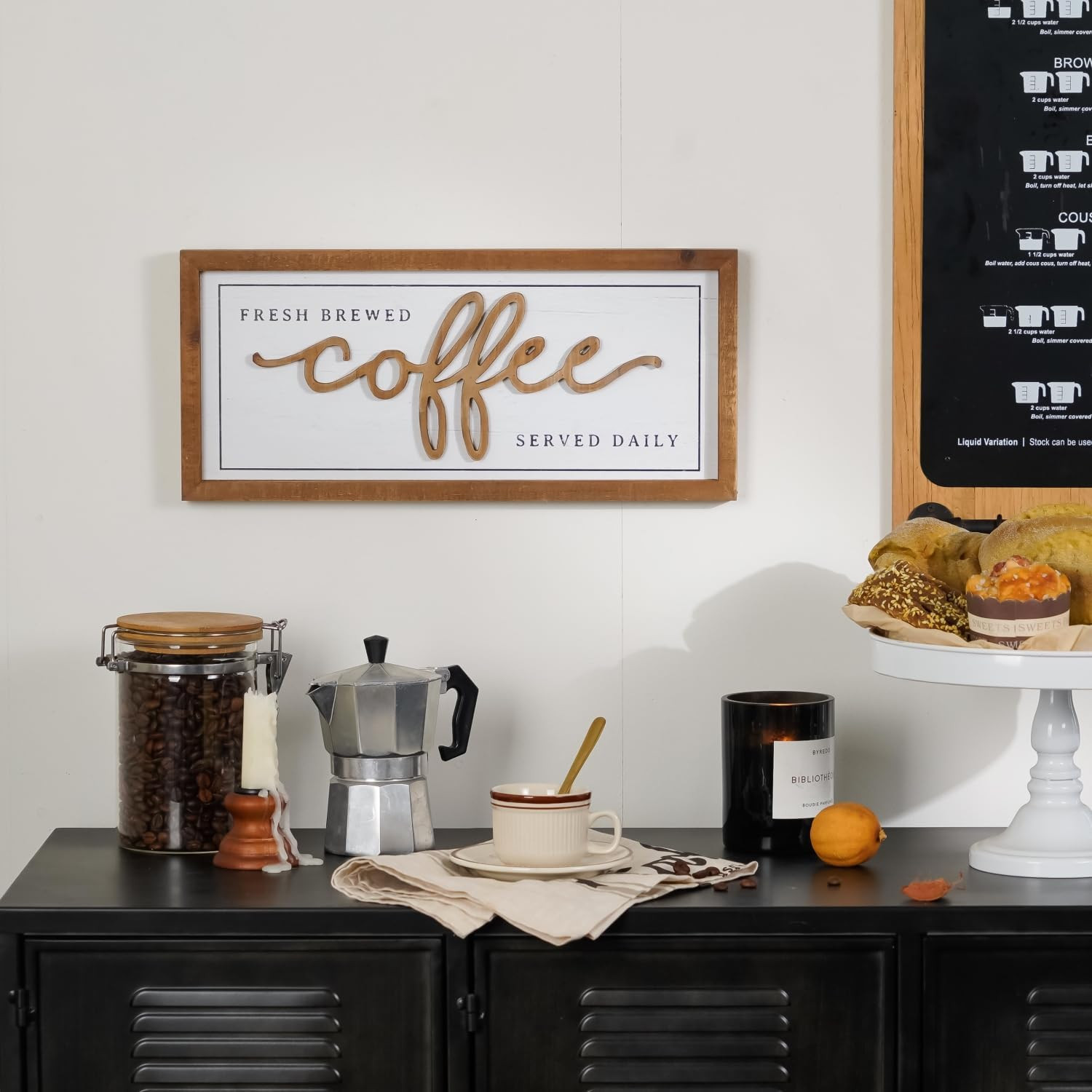 NIKKY HOME Farmhouse Coffee Signs for Bar, Vintage Wood Coffee Station Decoratio