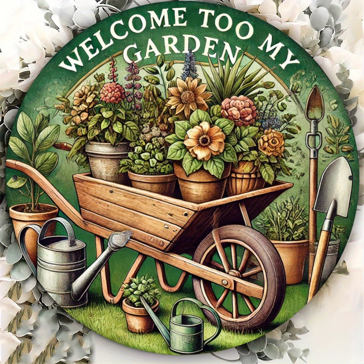 Tin Metal Signs 8X8 In Round 2D Flat Printed Metal Iron Garden Welcome Plaque