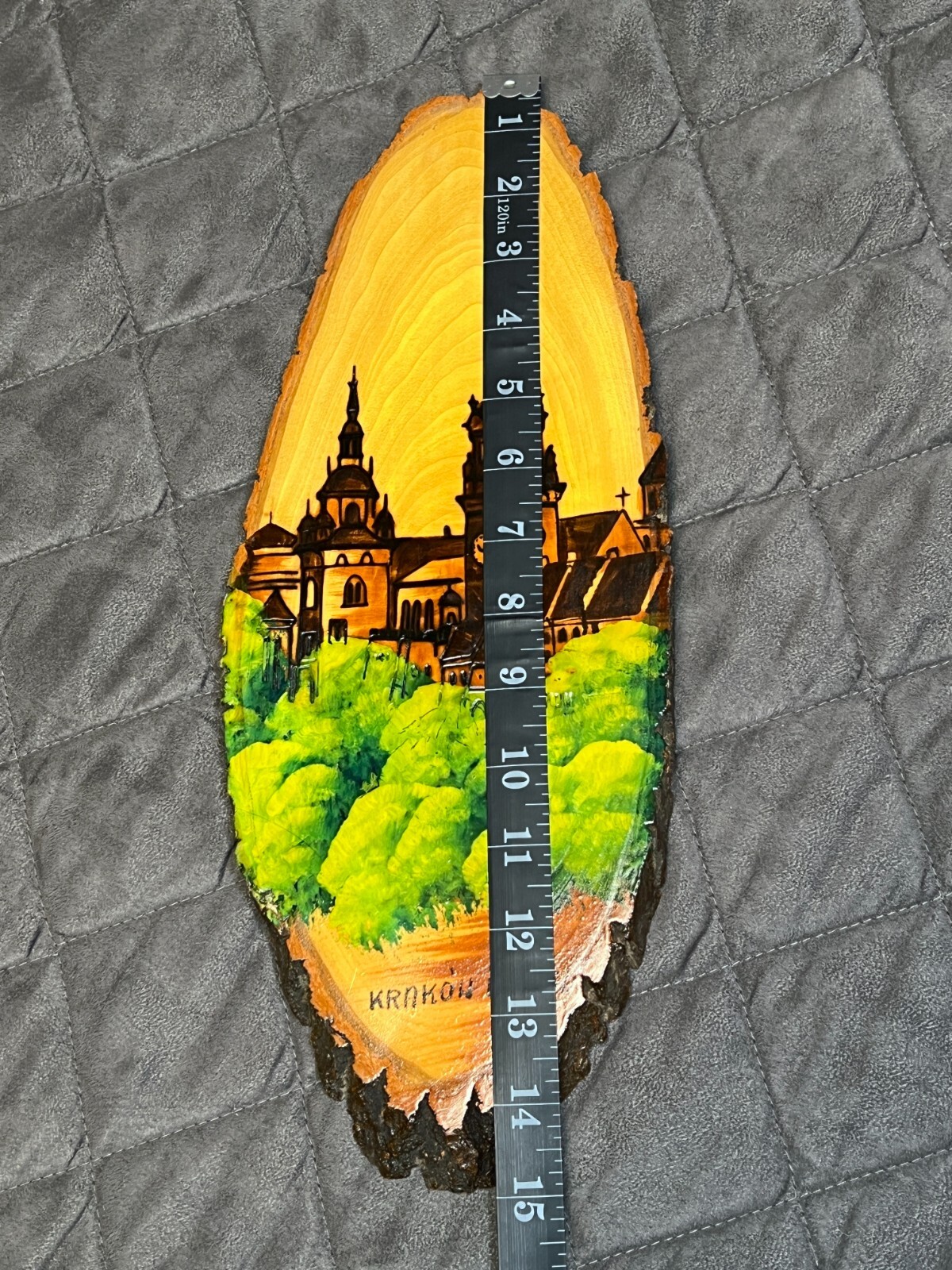 15″ Wood Slab Slice Art Wawel Cathedral Krakow Poland Wall Hanging Plaque