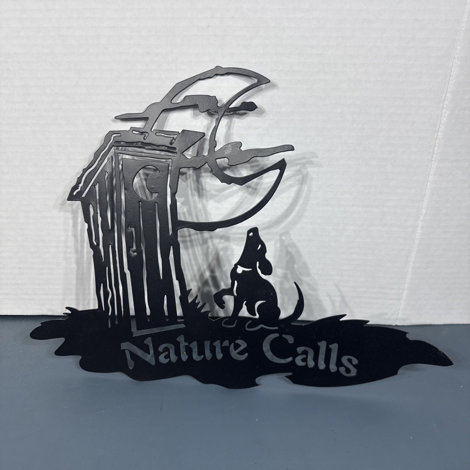 OUTHOUSE Nature Calls Dog Bathroom Wall Art Country Metal
