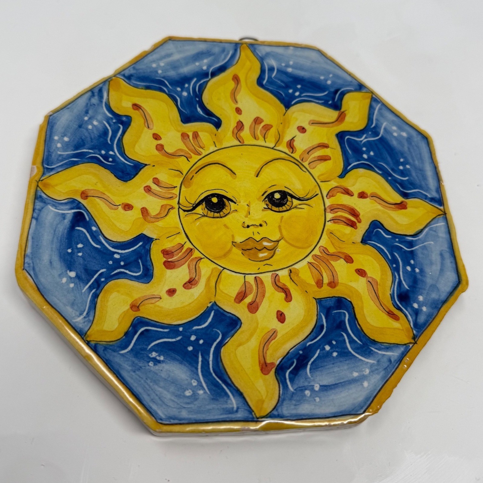 Galfano Selinunte Italian Ceramic Sun Face Wall Plaque Octagon celestial 6 in