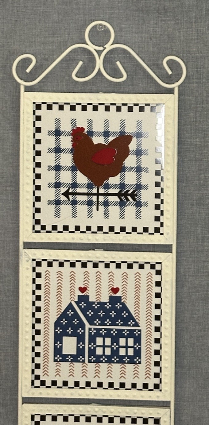 B&D Wall Hanging Tiles Framed 23″x7″ Hen Heart Home Country Cottage Farm Decor