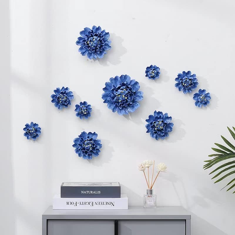 AMERRY 3D Flower Wall Art – Handmade Porcelain Decor (Blue, Crape Myrtle, 3.54″)