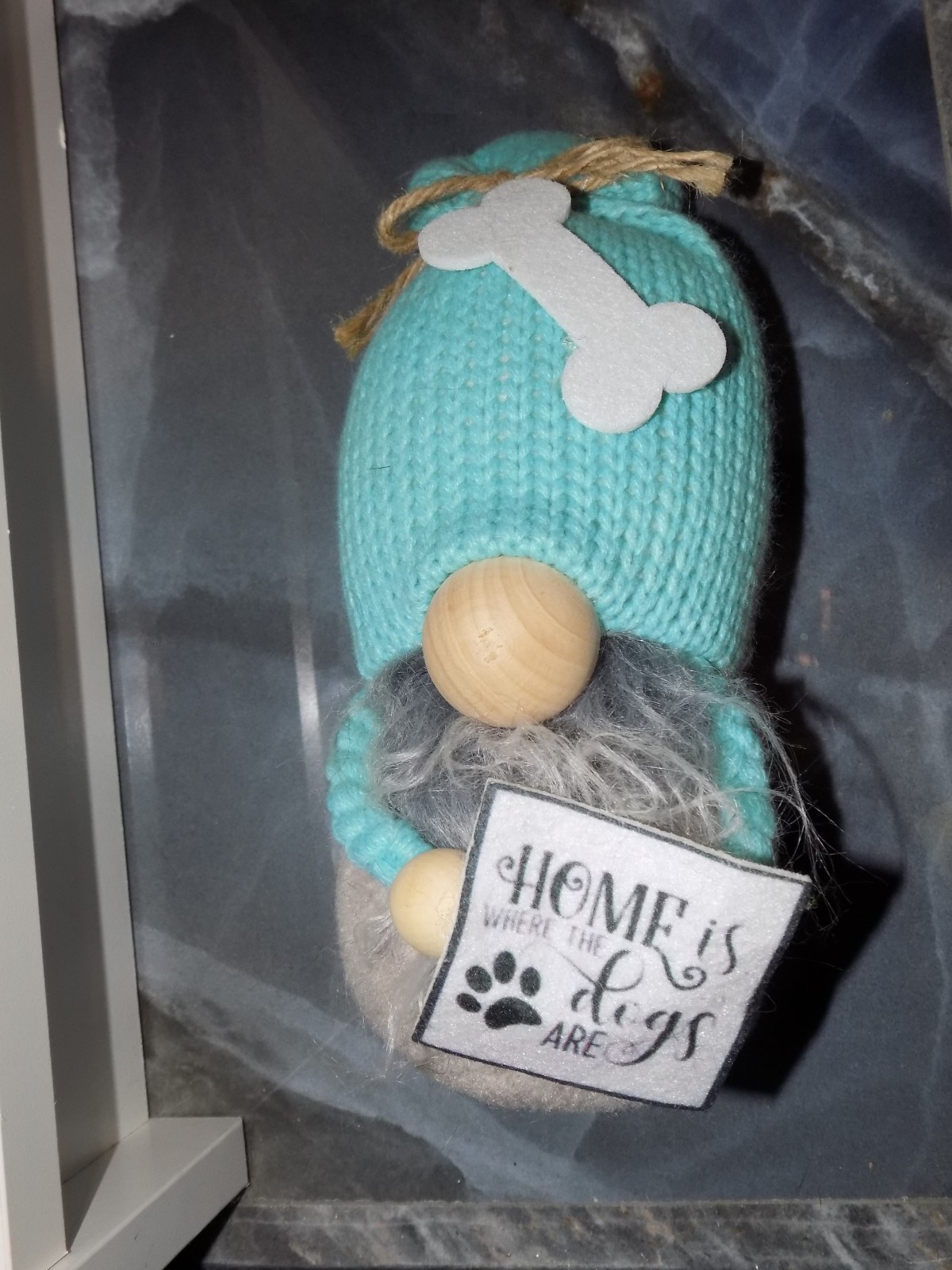 Stuffed Gnome “Home is Where the Dogs Are” Plush Figurine W/Teal Cap