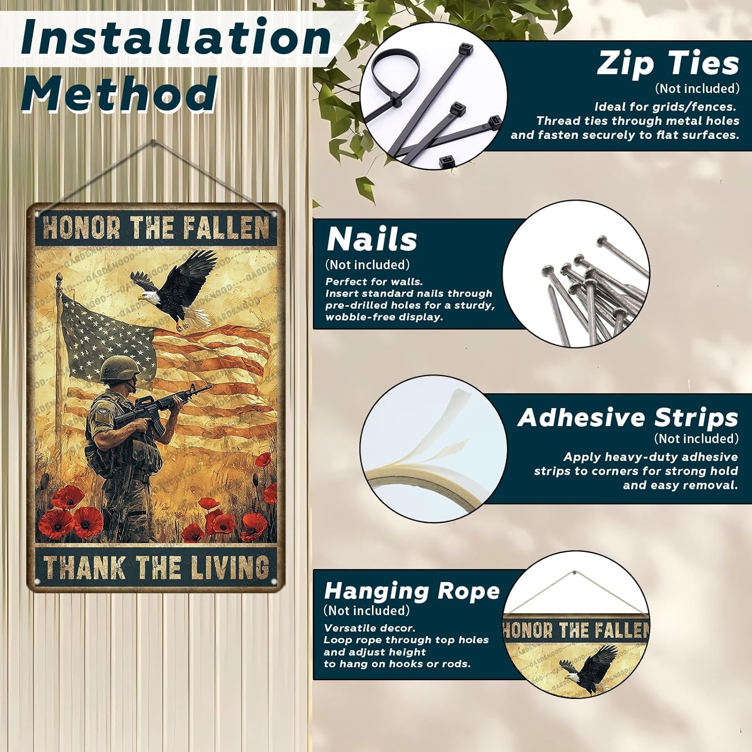 Veteran Tin Metal Sign Honor The Fallen Thank The Living Plaque 8×12