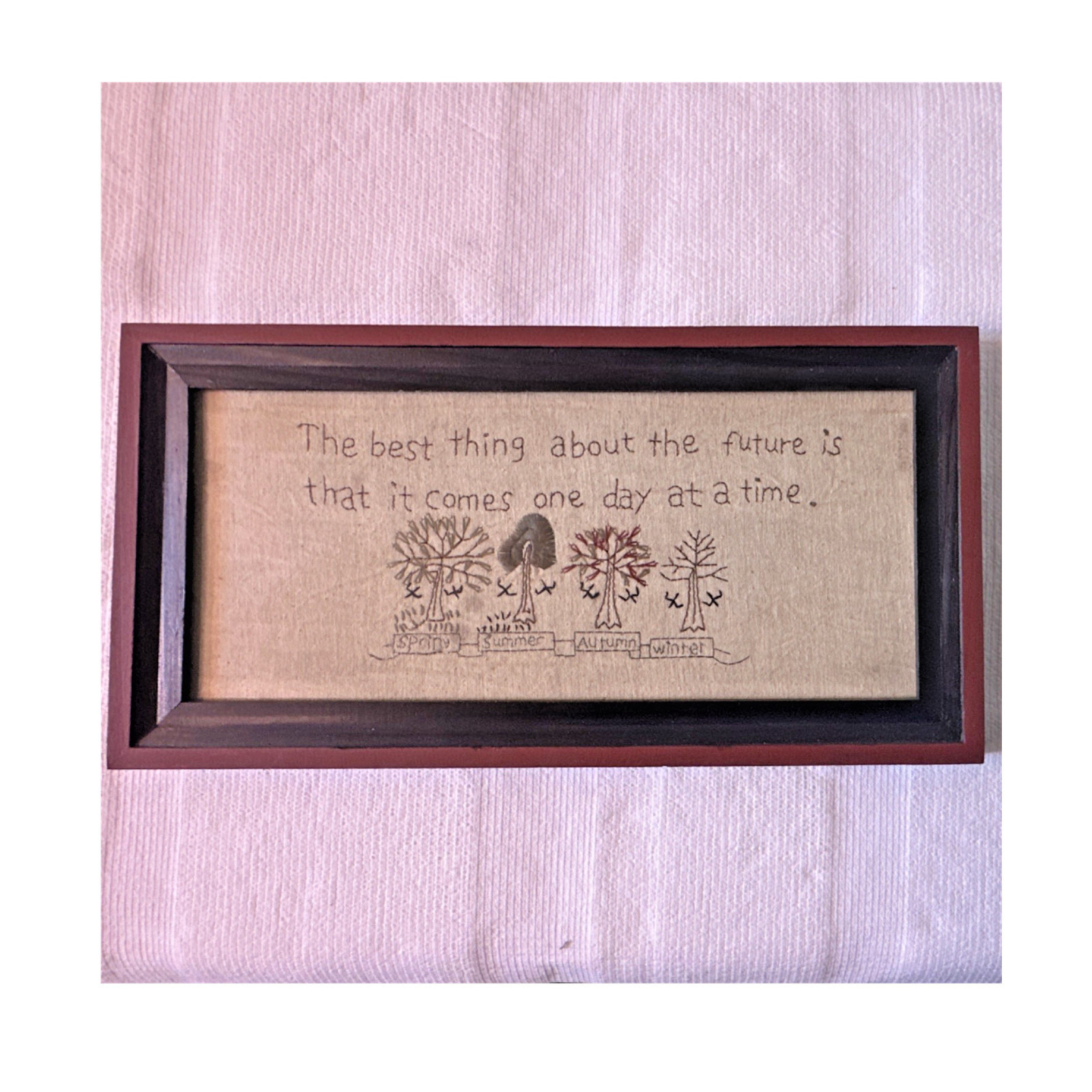 Framed Embroidered Rustic Nature Quote Wood Picture Vertical Rectangular Decor