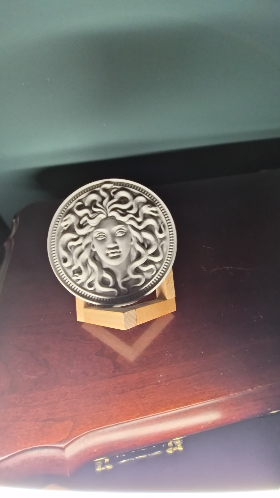 Gray Resin Medusa Mythology Plaque, Round Textured 3D Effect
