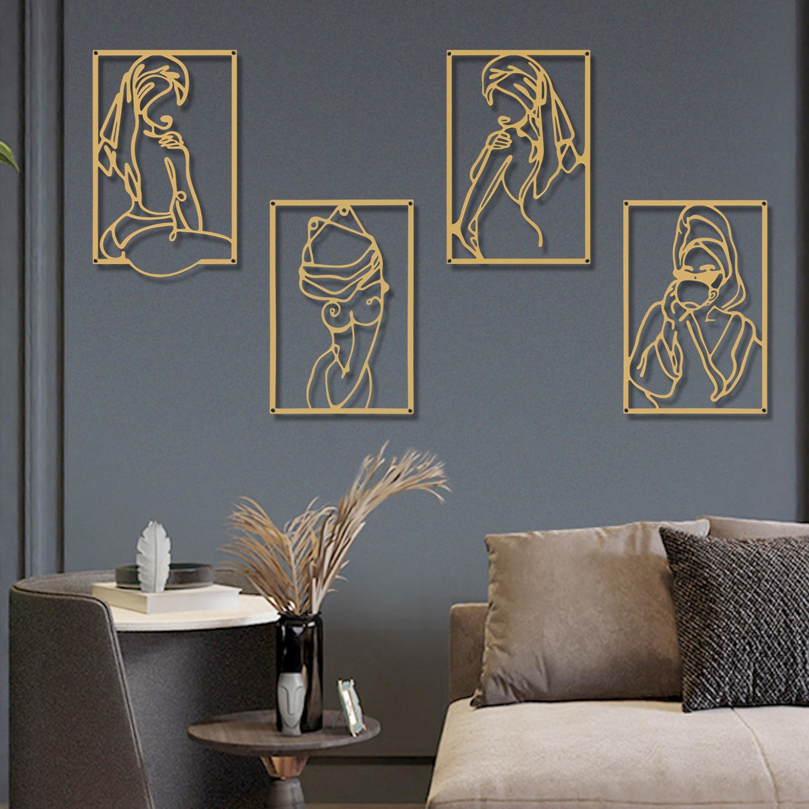 4 Pcs Gold Metal Wall Art Decor, Woman’s Body Shape Line Wall Art for Living …